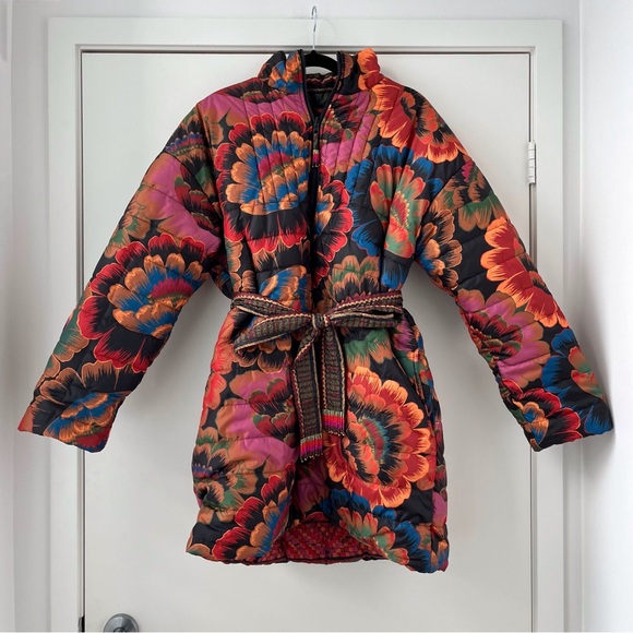 NWOT Farm Rio Crazy Mix Belted Puffer Jacket L - Picture 7 of 15